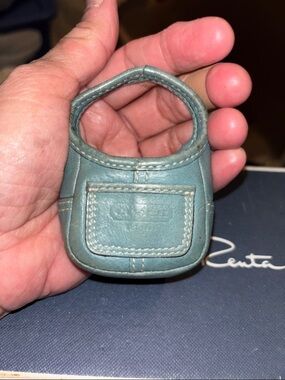 Small Teal Leather Mini COACH Purse Keychain